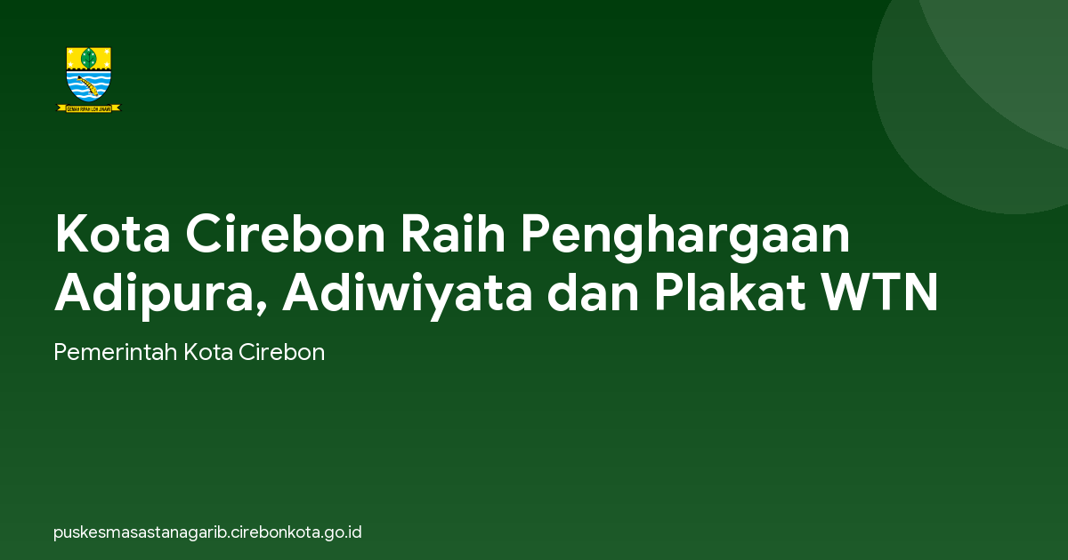 Kota Cirebon Raih Penghargaan Adipura, Adiwiyata dan Plakat WTN