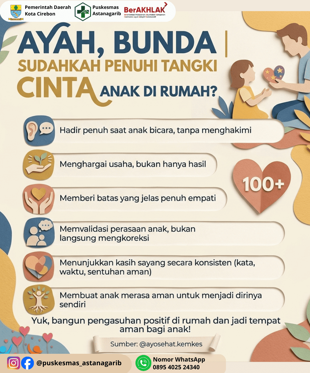 Ayah, Bunda Sudahkah Penuhi Tangki Cinta Anak Saat di Rumah