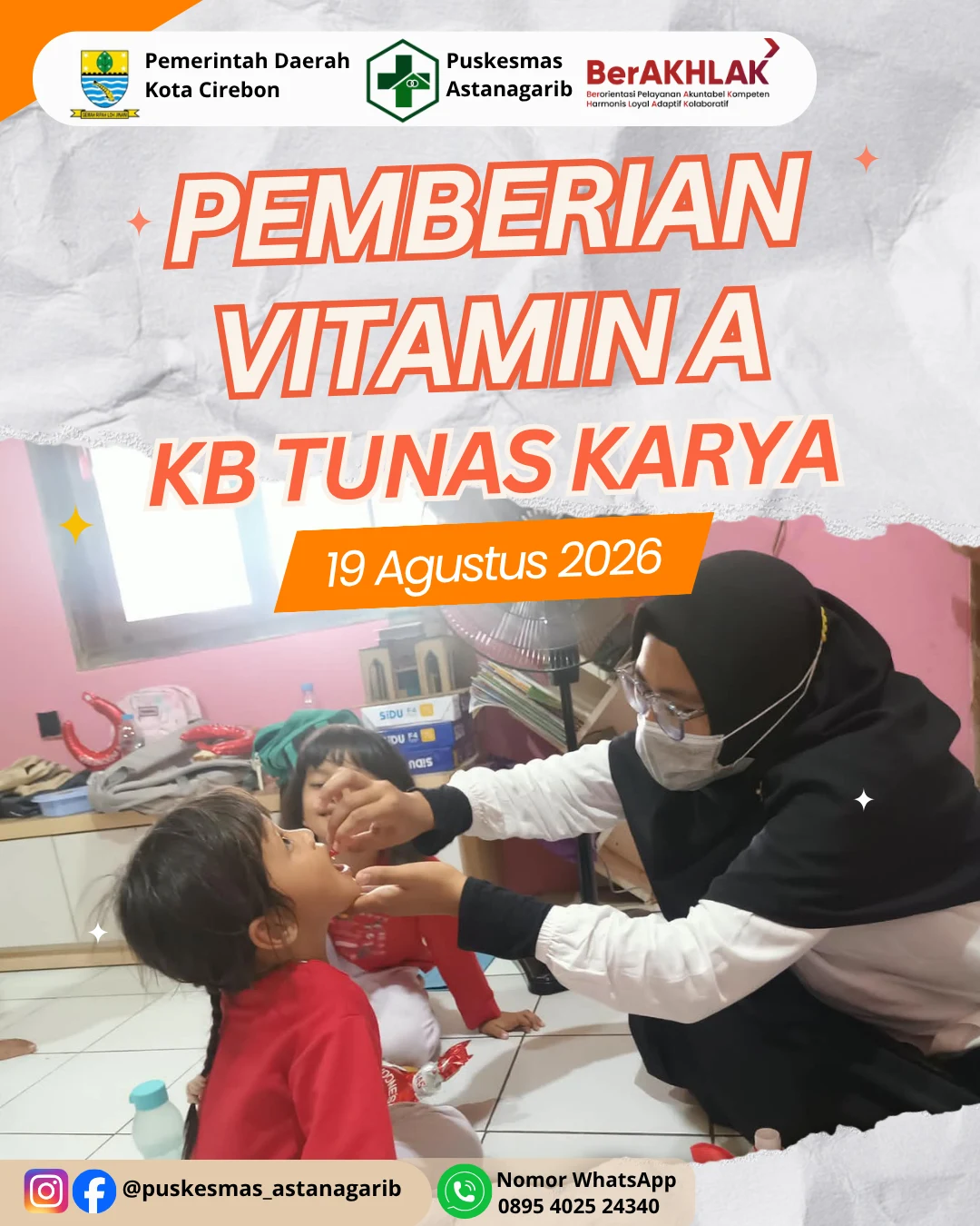 Pemberian VItamin A pada Siswa dan Siswi di KB Tunas Karya