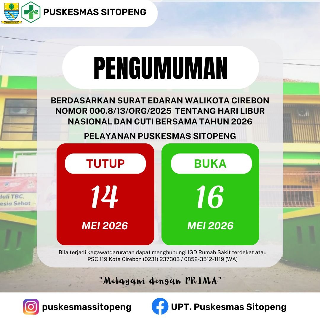 PENGUMUMAN PELAYANAN

Puskesmas Sitopeng